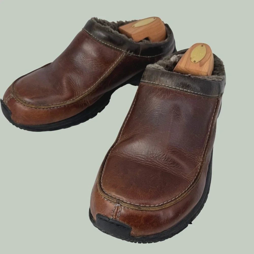 Merrell Encore Clogs Men 10 Brown Leather Sherpa Lined Slip On Comfort Outdoor